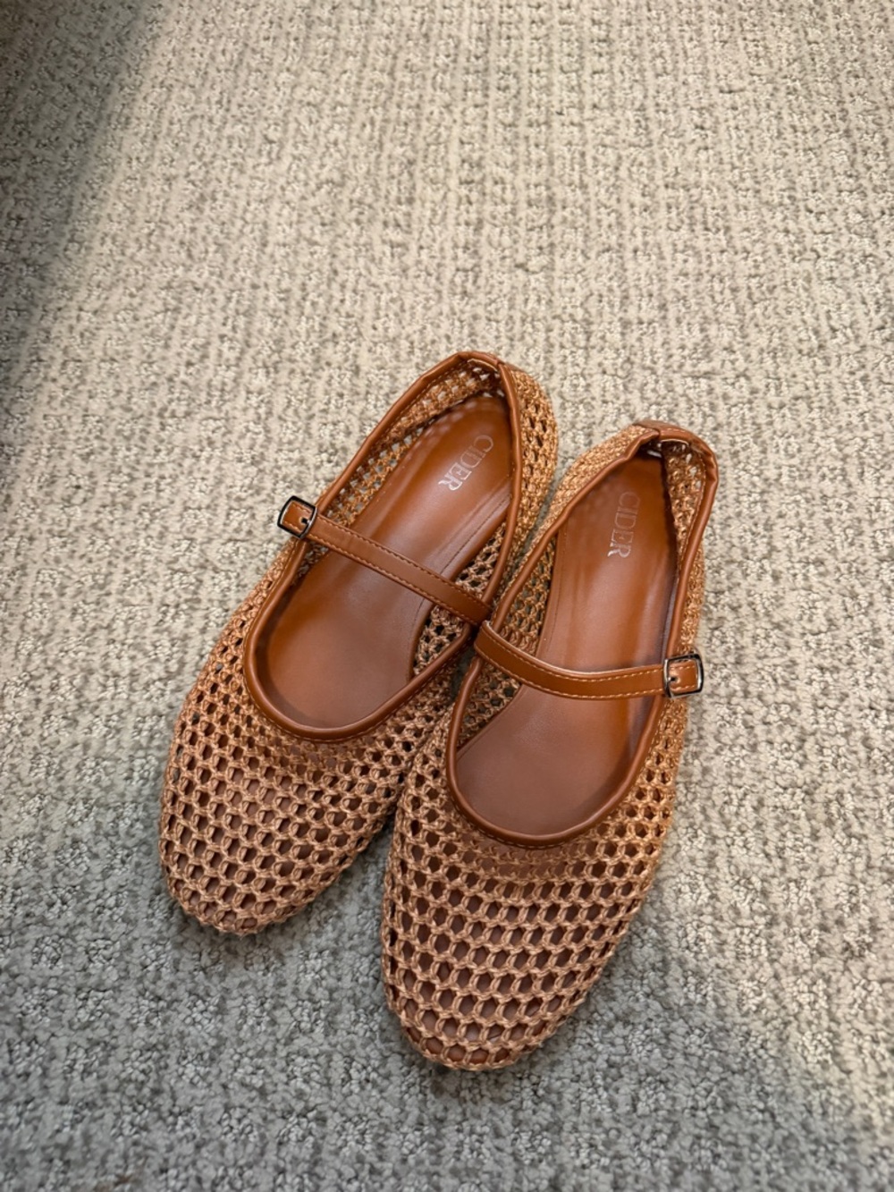 Cider Tan Woven Mary Jane Flats with Adjustable Strap - Picture 3 of 5